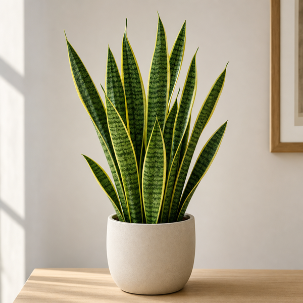 Snake plant with tall upright leaves in a pot