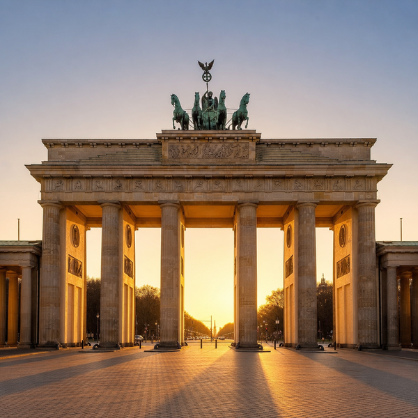 Das Brandenburger Tor in Berlin im warmen Abendlicht